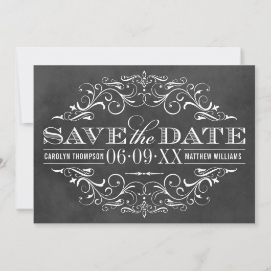 Vintage Schwarze Halbpension Blühend Hochzeit Save The Date (Vorderseite)
