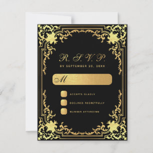 Vintage Schwarze Imitate Gold Script Hochzeit RSVP Karte