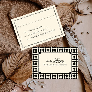 Vintage schwarze karierte Old Money Hochzeitspost  RSVP Karte