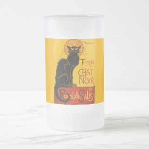 Vintage Schwarze Katze Art Nouveau Chat Noir Stein Mattglas Bierglas
