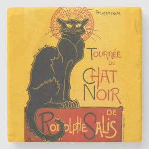 Vintage Schwarze Katze Art Nouveau Chat Noir Stein Steinuntersetzer