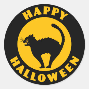 Vintage Schwarze Katze - Frohe Halloween Aufkleber