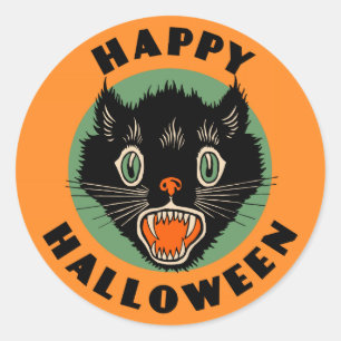 Vintage Schwarze Katze - Frohe Halloween Aufkleber