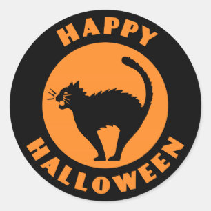 Vintage Schwarze Katze - Frohe Halloween Aufkleber
