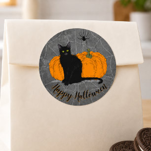 Vintage Schwarze Katze Frohes Halloween Runder Aufkleber