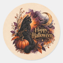 Vintage Schwarze Katze Frohes Halloween Wasserfarb