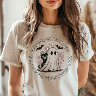 Vintage Schwarze Katze & Geist Halloween Gruselige Tri-Blend Shirt