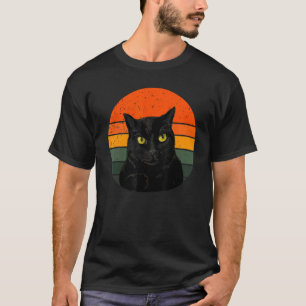 Vintage schwarze Katze gelbe Augen T-Shirt