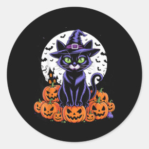 Vintage schwarze Katze Halloween Gruselige Kürbiss Runder Aufkleber