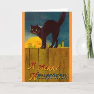 Vintage Schwarze Katze Halloween Karte