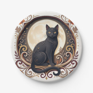 Vintage Schwarze Katze Halloween-Papierteller Pappteller