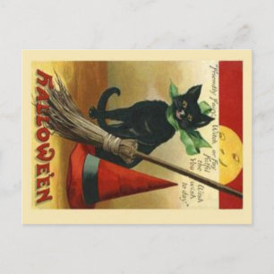 Vintage Schwarze Katze Halloween Postkarte