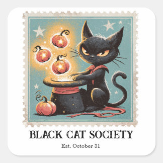 Vintage Schwarze Katze Halloween Quadratischer Aufkleber