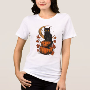 Vintage Schwarze Katze Halloween T-Shirt Gruseli Tri-Blend Shirt