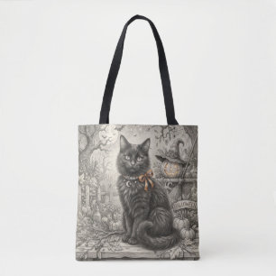 Vintage Schwarze Katze Halloween-Tasche Tasche