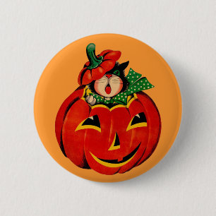 Vintage schwarze Katze Halloweens Button