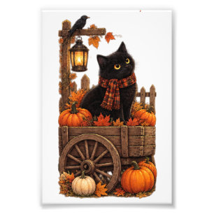 Vintage Schwarze Katze Herbsternte Fotodruck