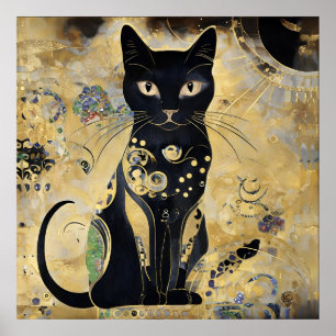 Vintage schwarze Katze im Golden Shade Poster