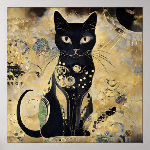 Vintage schwarze Katze im goldenen Schatten Poster