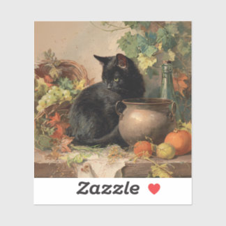 Vintage schwarze Katze im Herbst Früchte Aufkleber