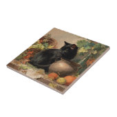 Vintage schwarze Katze im Herbst Früchte Fliese (Seite)