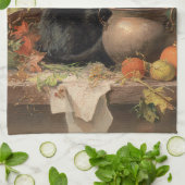 Vintage schwarze Katze im Herbst Früchte Geschirrtuch (Gefaltet)