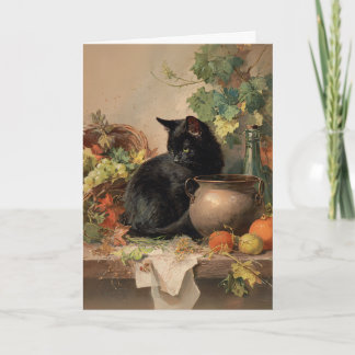 Vintage schwarze Katze im Herbst Früchte Karte