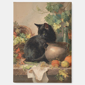 Vintage schwarze Katze im Herbst Früchte Magnet