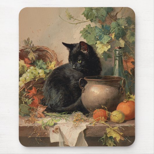 Vintage schwarze Katze im Herbst Früchte Mousepad (Vorne)