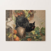 Vintage schwarze Katze im Herbst Früchte Puzzle (Horizontal)