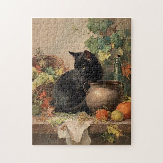 Vintage schwarze Katze im Herbst Früchte Puzzle (Vertikal)