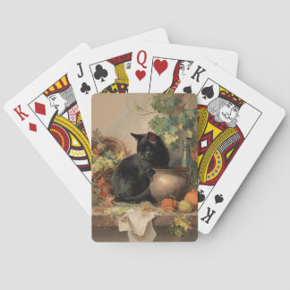 Vintage schwarze Katze im Herbst Früchte Spielkarten