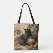 Vintage schwarze Katze im Herbst Früchte Tasche (Rückseite)