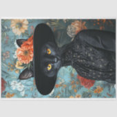 Vintage schwarze Katze in schwarzem Kleid Seidenpapier (Vorderseite)