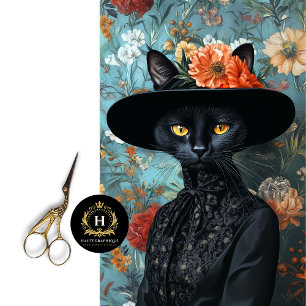 Vintage schwarze Katze in schwarzem Kleid Seidenpapier