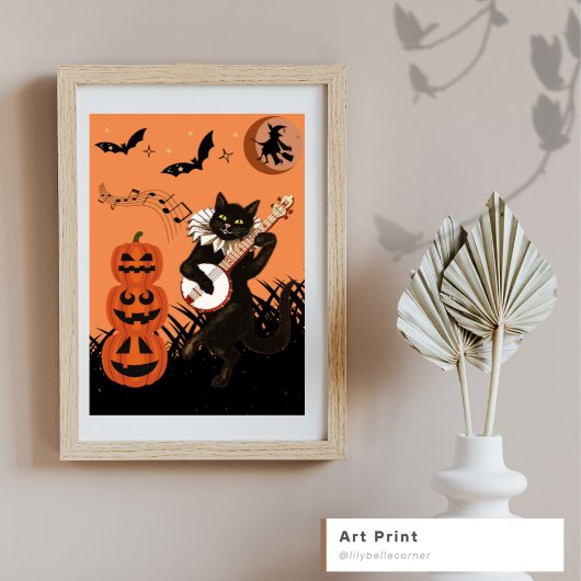 Vintage Schwarze Katze in sprichwörtlicher Nacht Poster