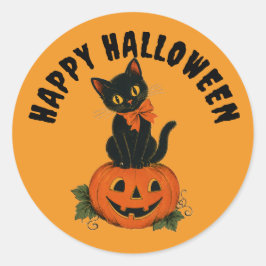Vintage Schwarze Katze Jack-O'-Lantern Frohes Hall Runder Aufkleber