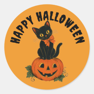 Vintage Schwarze Katze Jack-O'-Lantern Frohes Hall Runder Aufkleber