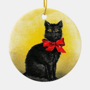 Vintage schwarze Katze Keramikornament
