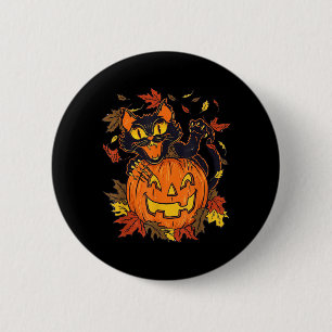 Vintage schwarze Katze Kürbis Halloween Gruselig H Button