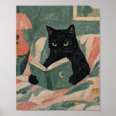 Vintage Schwarze Katze liest Buch Poster (Vorne)