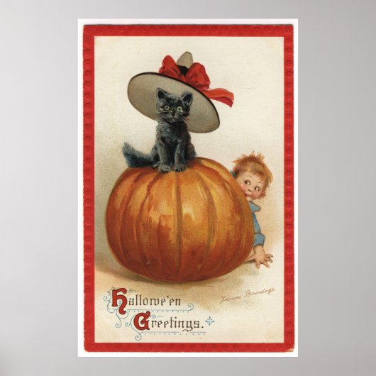 Vintage Schwarze Katze mit einem Hexenhut Poster (Vorne)