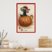 Vintage Schwarze Katze mit einem Hexenhut Poster (Küche)