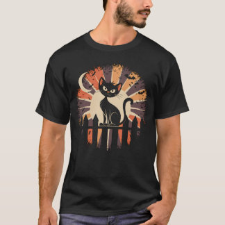 Vintage Schwarze Katze mit Halbmond T-Shirt