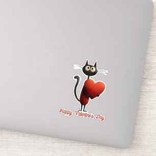 Vintage schwarze Katze mit Herz zum Valentinstag Aufkleber