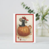 Vintage Schwarze Katze mit Hexenhut Postkarte (Stehend Vorderseite)
