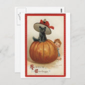 Vintage Schwarze Katze mit Hexenhut Postkarte (Vorne/Hinten)