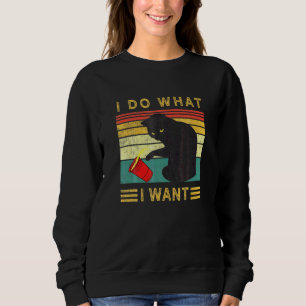 Vintage Schwarze Katze Roter Becher Tu was ich wil Sweatshirt