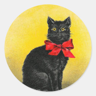 Vintage schwarze Katze Runder Aufkleber