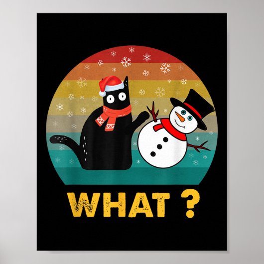 Vintage schwarze Katze schiebt Schneemann Weihnach Poster (Vorne)